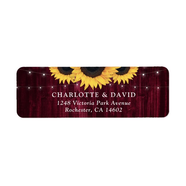 Burgundy Wood Sunflower Wedding Return Address Return Address Label (Front)