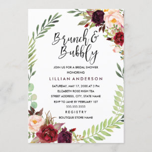 Burgundy Wreath Brunch and Bubbly Bridal Shower Invitation