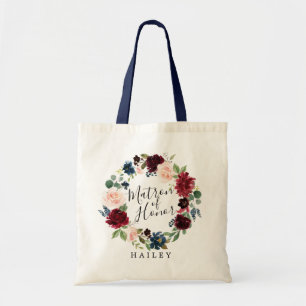 Burgundy Wreath Matron of Honor Tote Bag