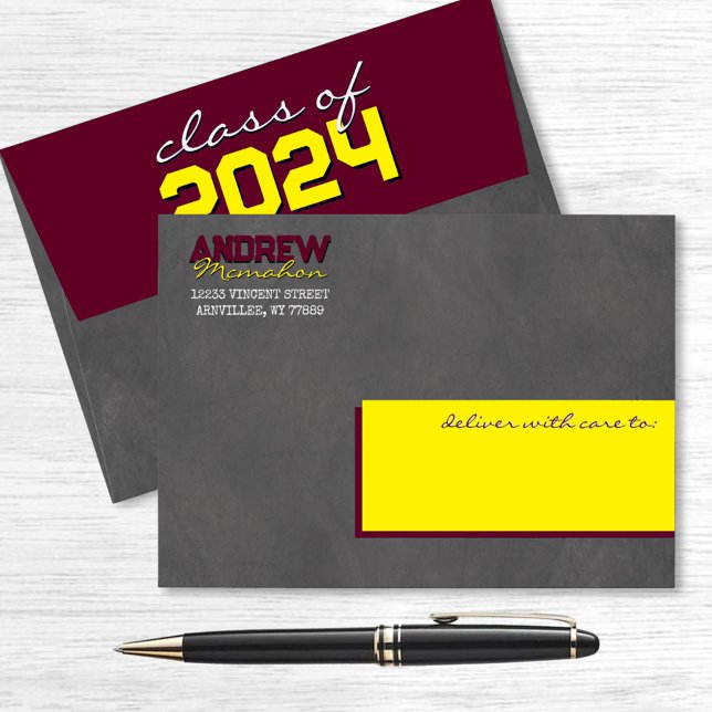Burgundy & Yellow Chalkboard Graduation Envelopes (Creator Uploaded)