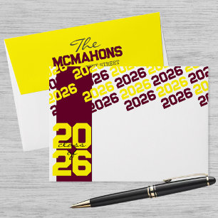 Burgundy & Yellow Class of + Address Graduation Envelope
