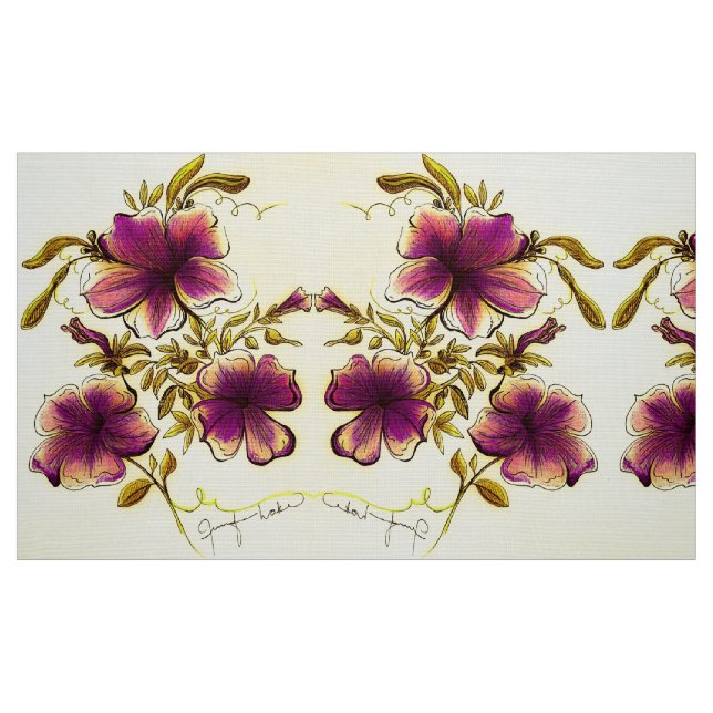 Burgundy Yellow Flowers Fabric (Fat Quarter)