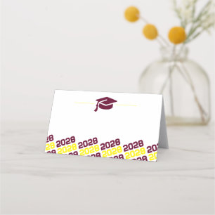 Burgundy & Yellow Graduation Folding Label, Food Place Card