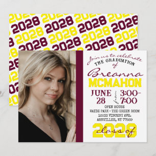 Burgundy & Yellow Graduation Photo Invitation