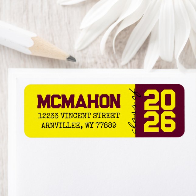 Burgundy & Yellow Graduation Return Address Labels (Insitu)