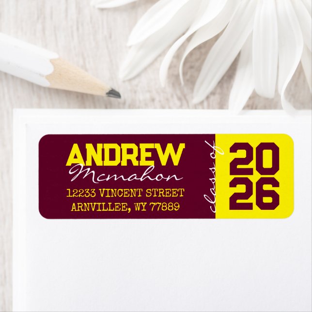 Burgundy & Yellow Graduation Return Address Labels (Insitu)