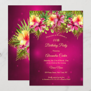 Burgundy yellow Hibiscus Summer Floral Party Invitation