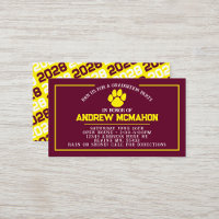 Burgundy & Yellow Pawprint Mini Graduation Invites