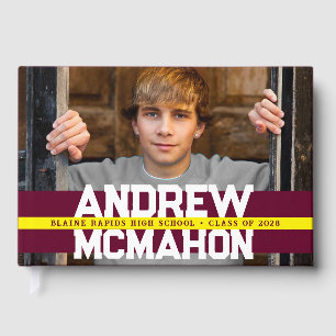 Burgundy & Yellow Photo Graduation Personalised Guest Book