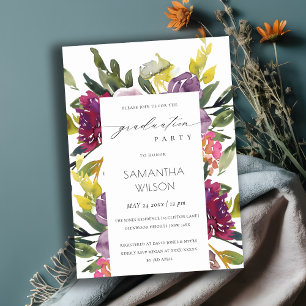 Burgundy Yellow Pink Flora Photo Graduation Invite