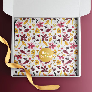 Burgundy Yellow Watercolor Wildflowers Pattern Tissue Paper