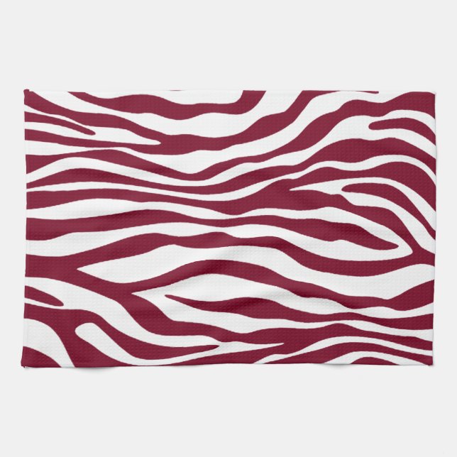 Burgundy Zebra Animal Print Tea Towel (Horizontal)