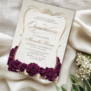 Burgunrdy Gold Quinceañera Invitation
