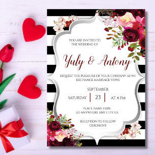 Burguny Template Invitación boda rojo borgoña 