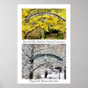 Burial Hill entrance Plymouth MA collage Poster