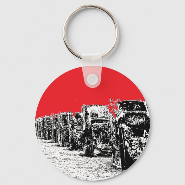 Buried Cadillacs with Red Sky Key Ring (Front)