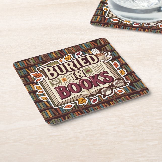 Buried In Books Square Paper Coaster (Angled)