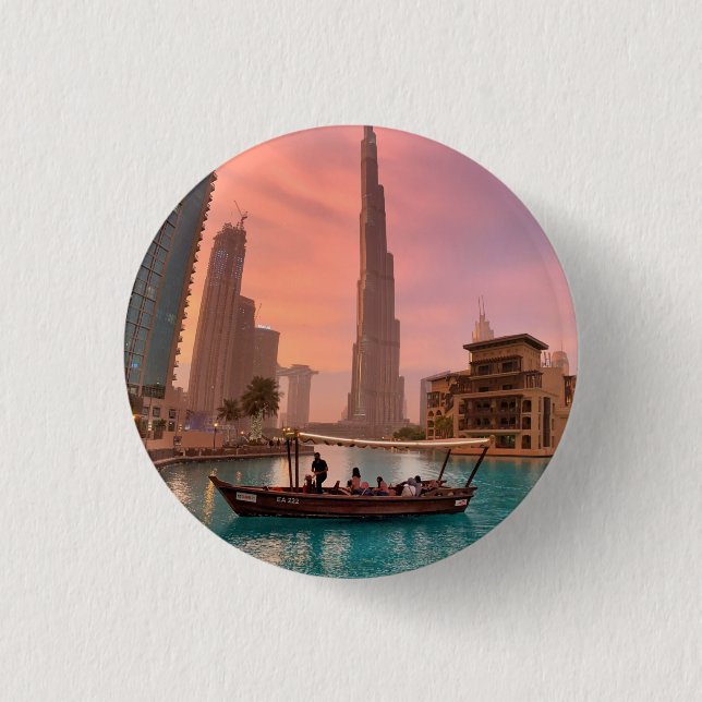 Burj Khalifa Boat Lake Cityscape      3 Cm Round Badge (Front)