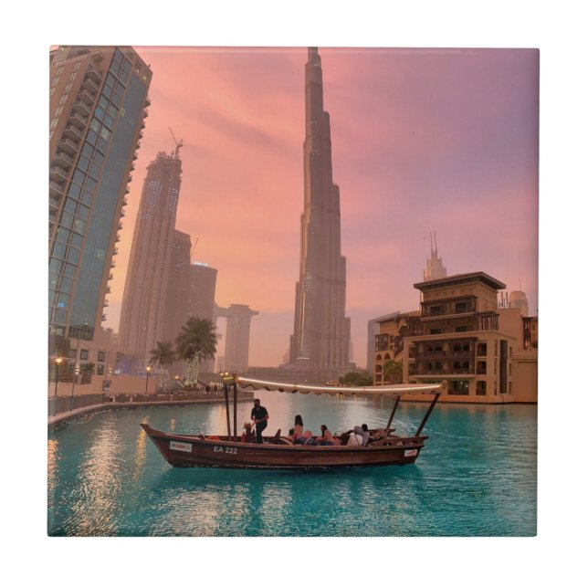 Burj Khalifa Boat Lake Cityscape    Ceramic Tile (Front)