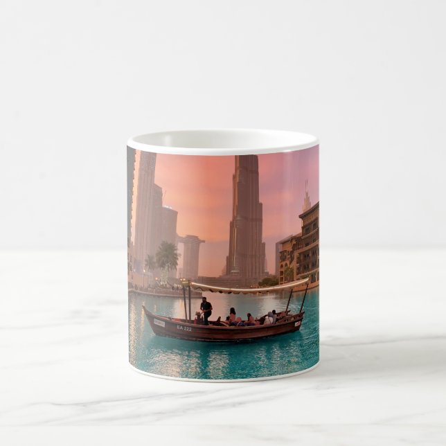 Burj Khalifa Boat Lake Cityscape                   Coffee Mug (Center)