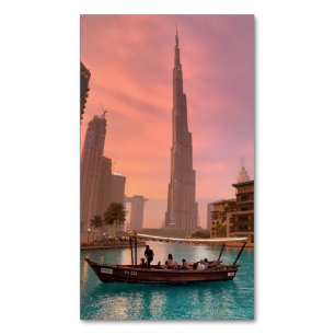 Burj Khalifa Boat Lake Cityscape Magnetic Business Card