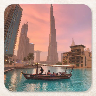 Burj Khalifa Boat Lake Cityscape     Square Paper Coaster