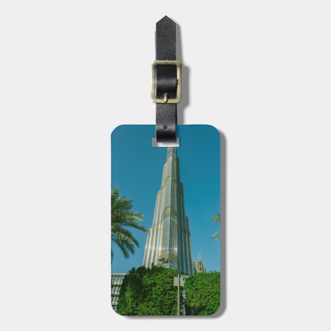 Burj Khalifa, Dubai and palm trees Luggage Tag (Front Vertical)