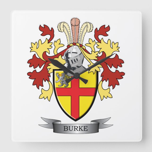 Burke Coat of Arms Square Wall Clock (Front)