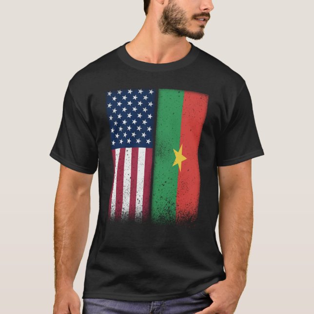 Burkina Faso Burkinabe American Flags Proud USA T-Shirt (Front)
