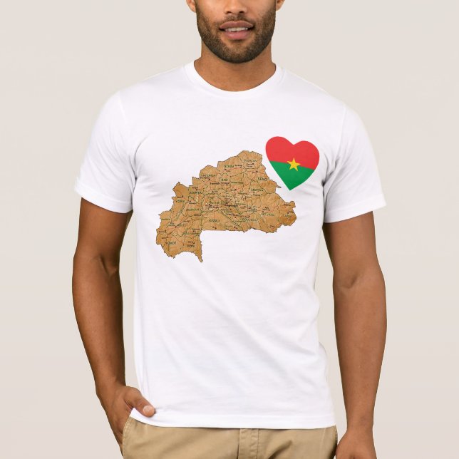 Burkina Faso Flag Heart and Map T-Shirt (Front)