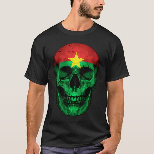 Burkina Faso Flag Skull Burkinabé Roots Proud Patr T-Shirt (Front)