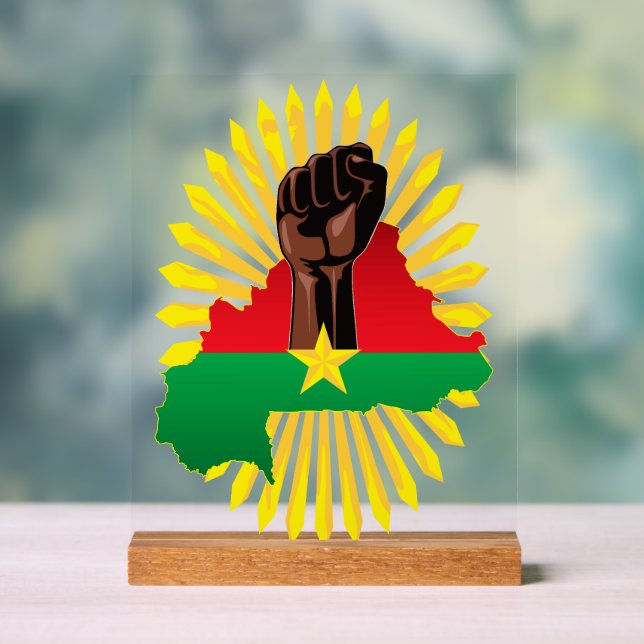 Burkina Faso Map, Flag and Revolution Fist Acrylic Sign (Neutral)