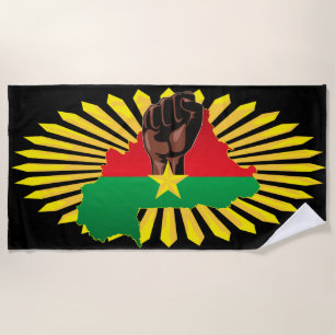 Burkina Faso Map, Flag and Revolution Fist Beach Towel