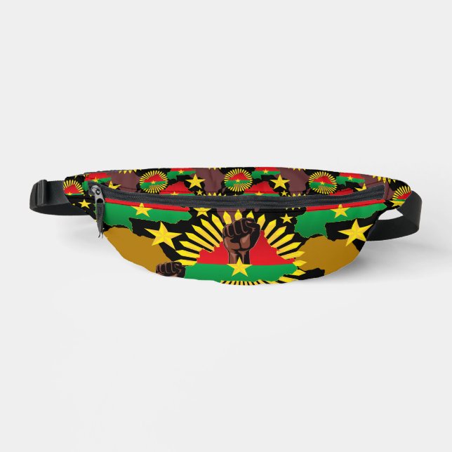 Burkina Faso Map, Flag and Revolution Fist Bum Bags (Front)