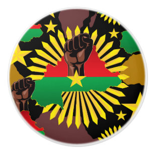 Burkina Faso Map, Flag and Revolution Fist Ceramic Knob