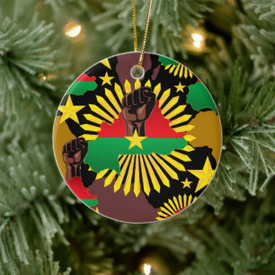 Burkina Faso Map, Flag and Revolution Fist Ceramic Ornament