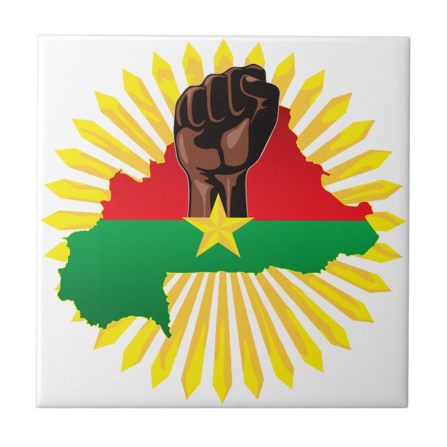Burkina Faso Map, Flag and Revolution Fist Ceramic Tile (Front)