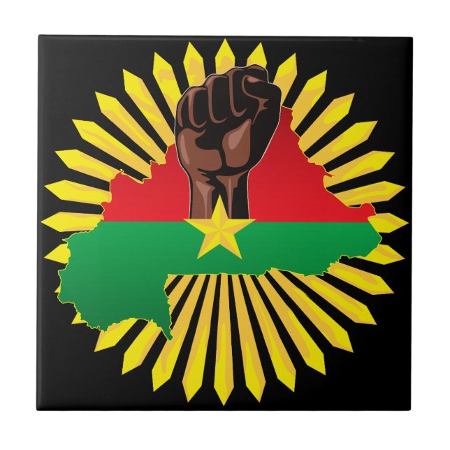 Burkina Faso Map, Flag and Revolution Fist Ceramic Tile (Front)