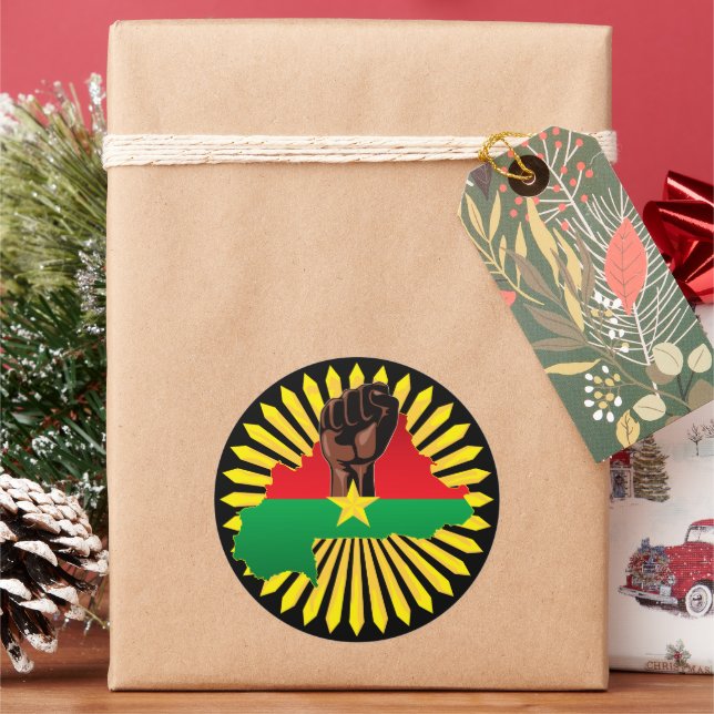 Burkina Faso Map, Flag and Revolution Fist Classic Round Sticker (Holiday)