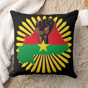 Burkina Faso Map, Flag and Revolution Fist Cushion