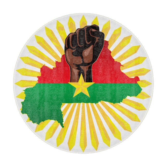 Burkina Faso Map, Flag and Revolution Fist Cutting Board (Front)