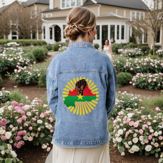 Burkina Faso Map, Flag and Revolution Fist Denim Jacket (Wedding Back)