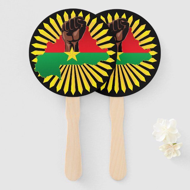Burkina Faso Map, Flag and Revolution Fist Hand Fan (Front and Back)