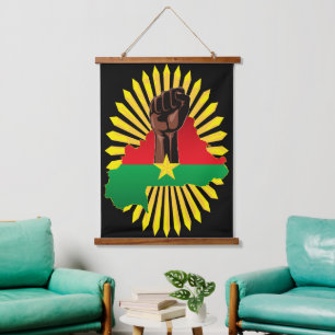 Burkina Faso Map, Flag and Revolution Fist Hanging Tapestry