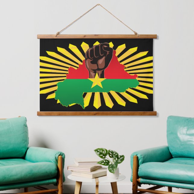 Burkina Faso Map, Flag and Revolution Fist Hanging Tapestry (Living Room)
