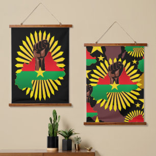 Burkina Faso Map, Flag and Revolution Fist Hanging Tapestry