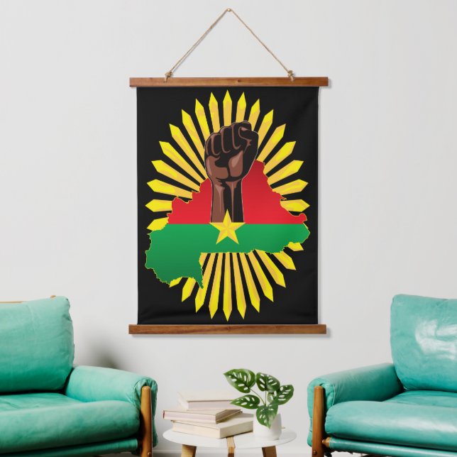 Burkina Faso Map, Flag and Revolution Fist Hanging Tapestry (Living Room)