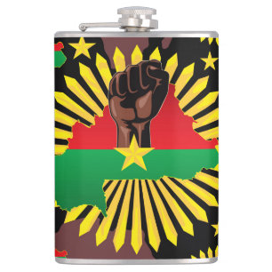 Burkina Faso Map, Flag and Revolution Fist Hip Flask