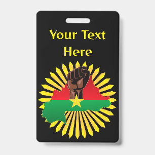 Burkina Faso Map, Flag and Revolution Fist ID Badge