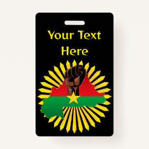 Burkina Faso Map, Flag and Revolution Fist ID Badge